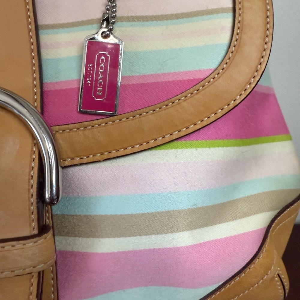 Coach Vintage Twill Soho Pink Multicolor Striped Top Handle Bag - Picture 4 of 13